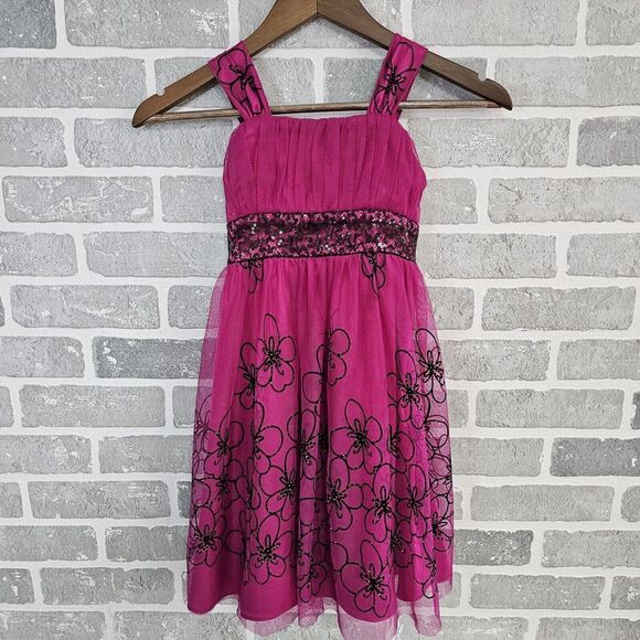 Ashley Ann Girls Halter‎ Dress Size 7 Fushia Pink Glitter Floral Party Wedding - Picture 1 of 11